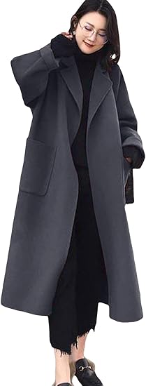 Amazon イノ Yino ロングコート レディース コート ラシャ 厚手 チェスターコート マキシ丈 アウター スリット ドロップショルダー 暖か 秋冬 通勤 デート お出掛け おしゃれ S グレーブルー コート ジャケット 通販