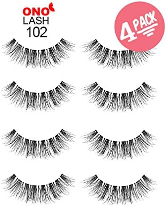 Ono Lash 102. Natural. Discounted Price 4 Pairs Combo Bundle Pack. Wispies. Invisible Clear Strip Band.False Eyelashes/ Falsies/ Fake Lashes