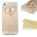iPhone SE Case,Iphone5S Case,iPhone 5 Case - Mavis's Diary Luxury 3D Handmade Bling Crystal Golden Love Heart Cross with Shiny Sparkle Rhinestone Diamonds Girly Clear Hard Cover with Soft Clean Cloth
