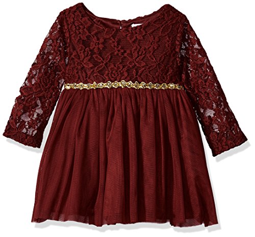 Youngland Baby Girls Lace Bodice Sparkle Tulle Dress, Burgundy, 18M