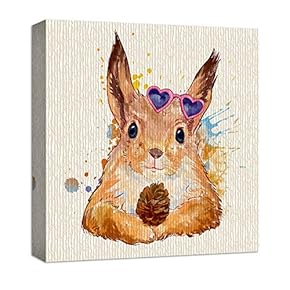 Canvas Wall Art Cute Abstract Animals Painting Artwork for Home Prints Framed - 12x12 inches