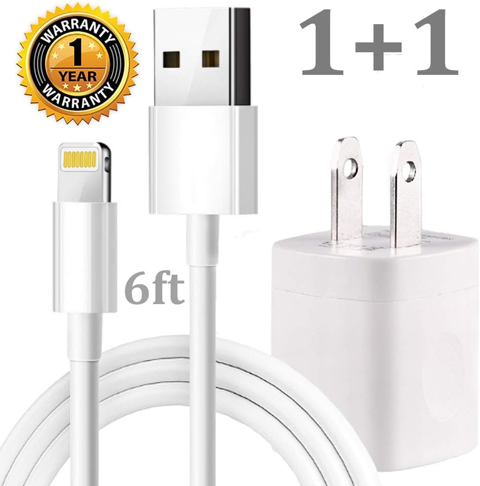 iPhone Chargig Kit, Pack of 6FT USB Data Sync Cable Charging Cord with Cube Wall AC Charger Brick Power Adapter Plug Compatible with iPhone Xr Xs X Max 8 7 6 5 SE Pad Pro Mini Air - White