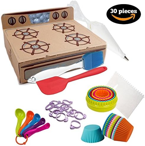 VALUE PACK- Finest Quality Baking Set-Silicone Spatula, Silicone Brush, Cookie cutter, Cake scrapper, Cupcake mold, Measuring spoon-BONUS Icing bag &amp; tie-Premium Cake Decoration Baking Tools Supply!
