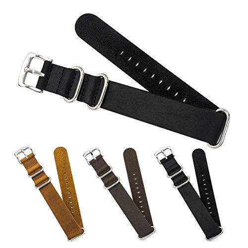 CIVO Genuine Crazy Horse Leather Watch Bands Handmade NATO Zulu Military Swiss G10 Style Watch Strap 20mm 22mm (20mm, Black)