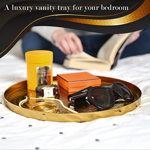 Walbrook Round Gold Tray, 13" Gold Serving Tray, Luxury Decorative