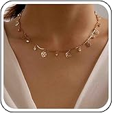 Erimberate Bohemian Hollow Rose Necklace Choker Tiny Crystal Dangle Necklace Outline Flower Choker Necklace Gold Short Crystal Collar Necklace Jewelry for Women and Girls