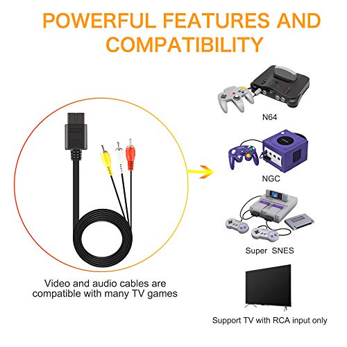 2 Pack 6Ft AV Cable N64 AV Cable Composite Retro Audio Video Standard