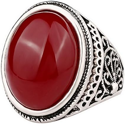 Myn Jewelry Turkey Ruby Jewelry Fashion Vintage Silver Plated Ring Punk Big Oval Wedding Ring RDA-1711