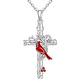 Cardinal Necklace for Women Tree of Life 925 Sterling Silver Bird Pendant When Red Cardinal Appear Angels Are Near Necklace Memorial Jewelry Cross Gifts