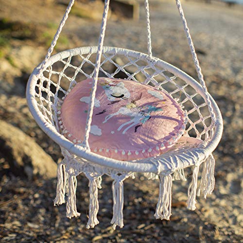 Nooksta Hammock Chair Macrame Swing Included Cushion & Hanging kit for Indoor/Outdoor, Hammock Stand. Room Decor Hanging Chairs Tree Swing, Girls, Kids, Teen Bedroom. Unicorn + LED Lights - Thumbnail 7