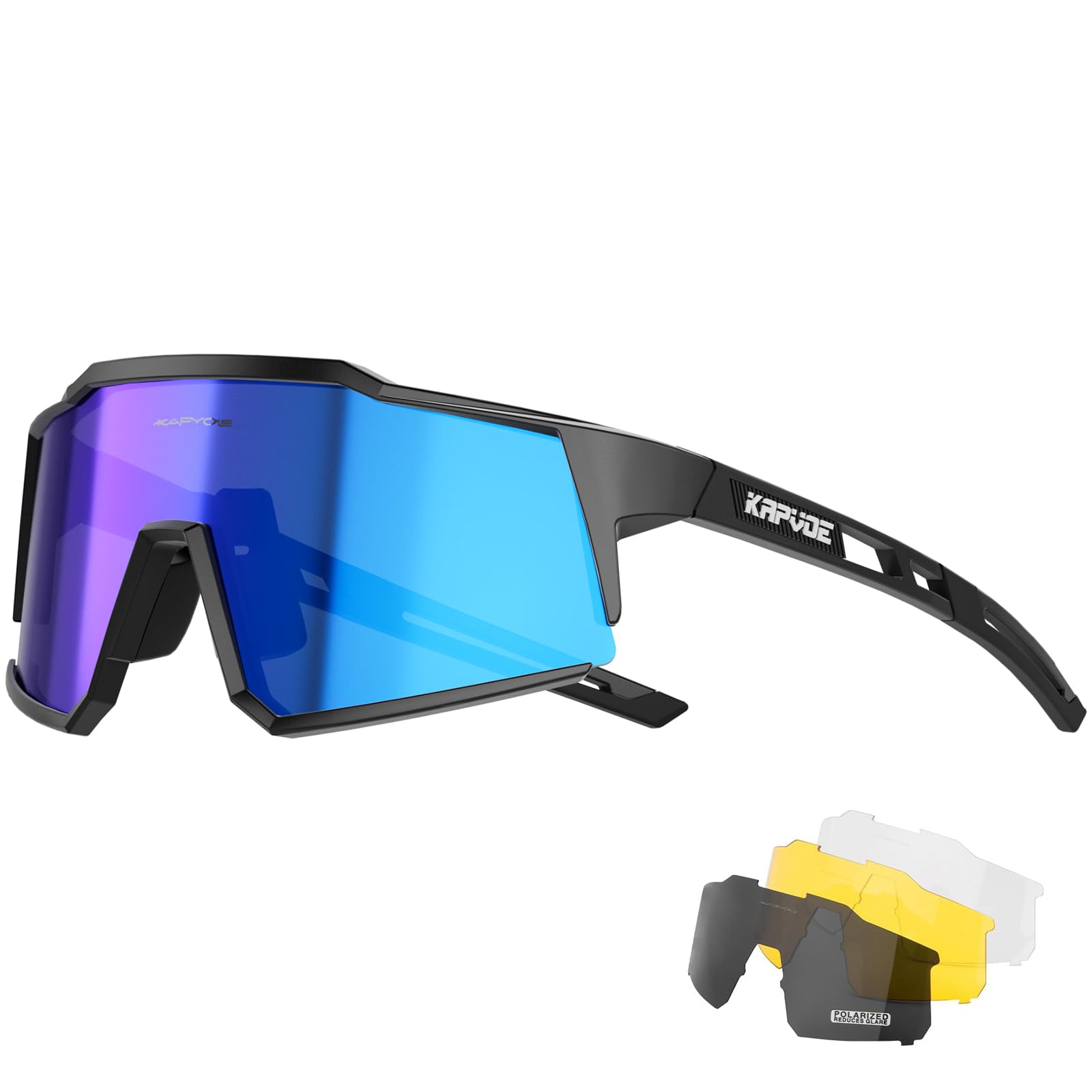 KAPVOE Polarized Cycling Glasses With 4 Interchangeable Lenses Tr90 Frame For Men Women Sports Sunglasses Mountain Bike Glasses MTB Bicycle Goggles Running Blue Black 02 — image 1