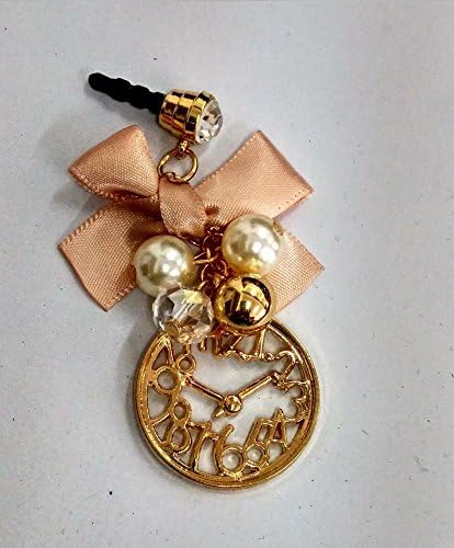 CJB Dust Plug / Earphone Jack Accessory Pink Bow Golden Clock for iPhone S5 5 6 Plus All Device with 3.5mm Jack