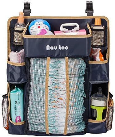 Aautoo Large Nursery Hanging Organizer Diaper Caddy For Diapers, Wipes, Creams, Small Toys and Other Baby Essentials,4 Velcro Straps 10 Pockets Solid Shelves Waterproof Material