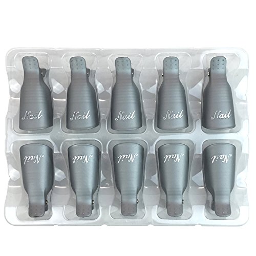Pana 10 Pcs High Quality Reusable Acrylic Nail Soak Treatment UV Gel Polish Remover Clip Cap Manicure Tool (Silver Color)