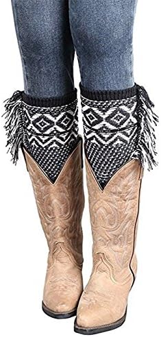 YUNQI Boho Fringe Crochet Bohemian Knitted Leg Warmers Indian Style Stocking