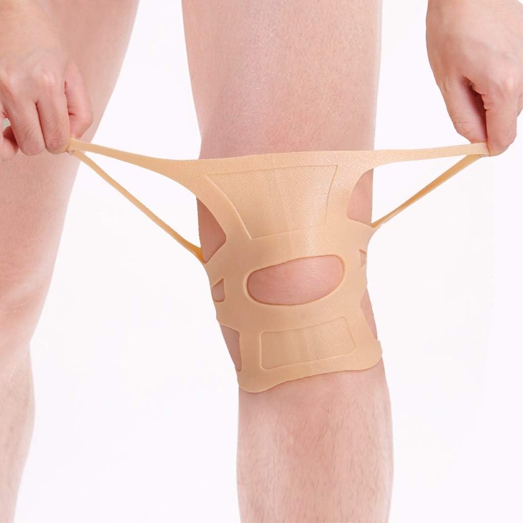 YOYORI Knee Brace Silicone Support with Compression Undersleeve Elastic Knee Wraps for Man Women Sports Running Basketball Weightlifting Gym Workout (Beige)