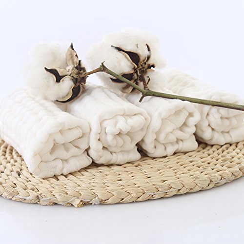 Baby Muslin Washcloths - Natural Muslin Cotton Baby Wipes - Soft Newborn Baby White Towel and Muslin Washcloth for Kids- Baby Registry as Shower Gift, 5 Pack 10x10 inches by MUKIN - Thumbnail 2