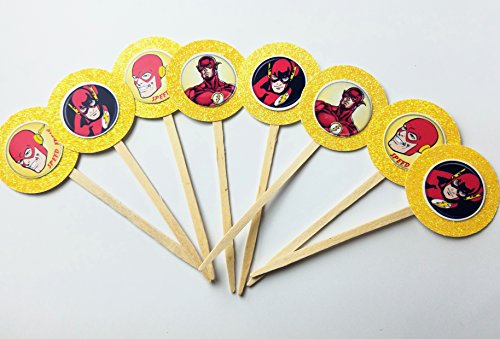 8 The Flash DC Cupcake Toppers Picks Birthday Party Iron Man Hulk Wonder Woman Marvel