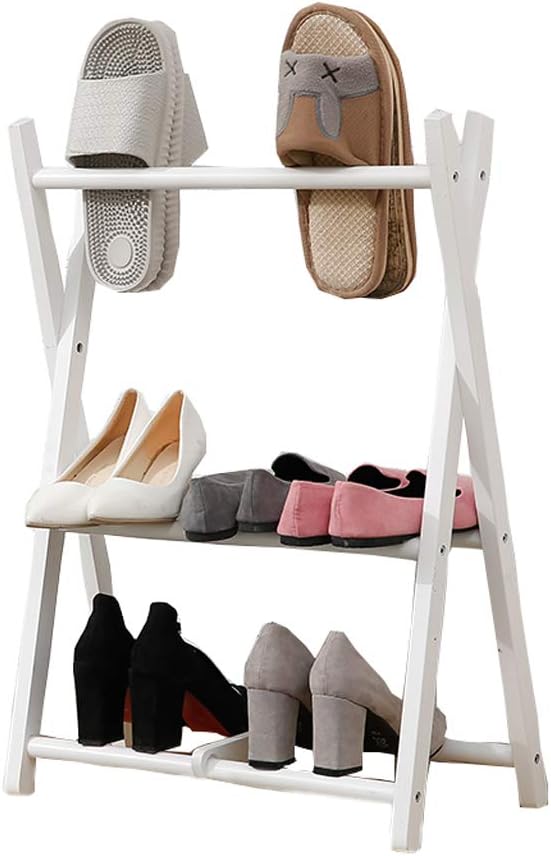 ZIJUAN Folding Solid Wood Shoe Rack Mobile Storage Rack