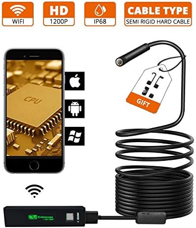 UZZHANG 8MM WIFI Endoscope Camera HD 1200P Semi Rigid Hard Tube Borescope Snake Waterproof Inspection Camera For Android IOS Endoscope (Cable Length : 3.5M)