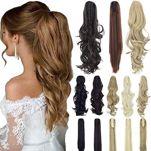 18" 21" Straight Curly Synthetic Clip in Claw Ponytail Hair Extension Synthetic Hairpiece 150g with a jaw/Claw Clip