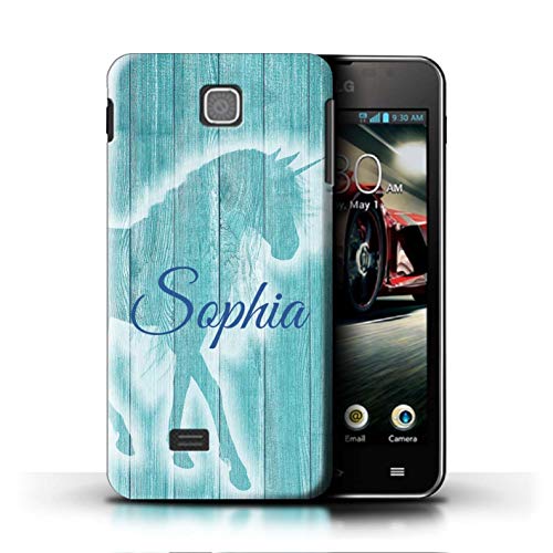 Personalized Custom Handwritten Fantasy Unicorn Case for LG Optimus F5/P875 / Teal Wood Effect Design/Initial/Name/Text DIY Cover