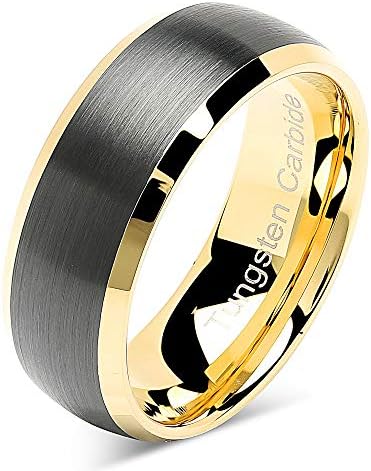 Custom Tungsten Rings For Men Women Wedding Band Black Matte Gold Dome Edge Sizes 6-16