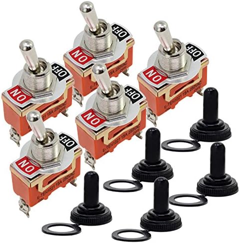 OCR 5PCS AC 250V 15A ON-Off 2 Pins 2 Position Mini Toggle Switch with Waterproof Cap Boot Knob (5PCS Mini Toggle Switch)
