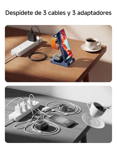 Cargador Inalámbrico para Samsung S26 Ultra, Estación de Carga 3 en 1 para Samsung Galaxy S26/S25 Ultra/S24/Z Flip 7/Z Fold 7, Base de Carga para Galaxy Watch 8/Ultra/7/6, Buds 4/4 Pro (No Adapter)