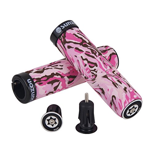 SUNZON Mountain Bike Grips Pink Camo Soft Breathable with Aluminum Alloy Locking Ring Bicycle Handlebar for BMX/MTB/Urban Foldable Bike