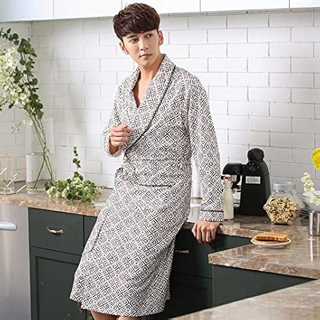 Amazon Co Jp Cenpen バスローブ ガウン パジャマ ローブ男性綿100 Housecoatブランド品質長袖秋バスローブ高級着物メンズコットン浴衣上品バスローブ ふわふわ 暖か 男女兼用 ルームウェア Color On Size L ホーム キッチン