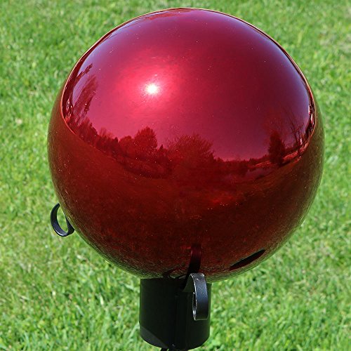 Sunnydaze Gazing Globe Glass Mirror Ball, 10 Inch, Stainless Steel Red