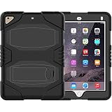 iPad 6th Generation Cases, iPad 9.7 2017/2018 Case, HLHGR Heavy Duty Hybrid Silicone+Hard PC Bumper Full-Body Protective Case Cover with Kickstand for iPad (A1893/A1954/A1822,/A1823) Black
