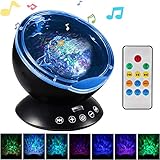 [Newest Design] Remote Control Ocean Wave Projector 12 LED &7 Colors Night Light with Built-in Mini Music Player for Living Room and Bedroom (12 LED Black)