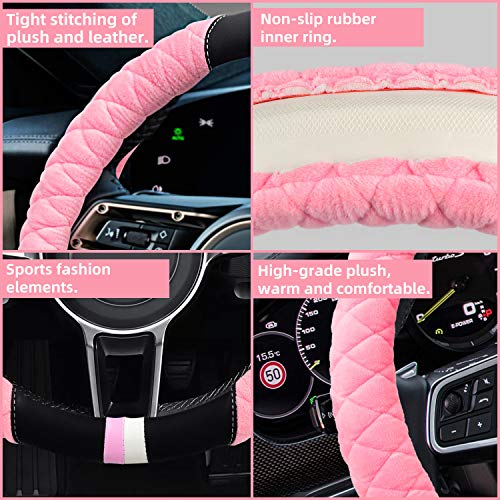 Cxtiy Universal Car Steering Wheel Cover Fluffy Winter Plush Steering Wheel Cover (A-Pink) - Thumbnail 3