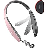 AMORNO Foldable Bluetooth Headphones Wireless Neckband Headset with Retractable Earbuds, Sports Sweatproof Noise Cancelling Stereo Earphones with Mic …