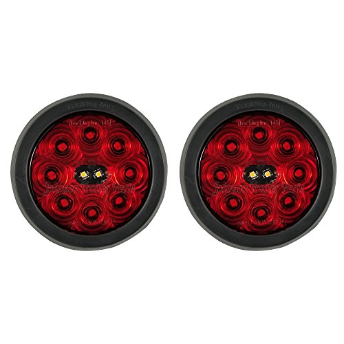 LED Tail Lights – 4″ Round Hi Visibility Stop Turn Tail Lights w/ Reverse Lights for Trucks Trailers RVs (Grommet Mount)