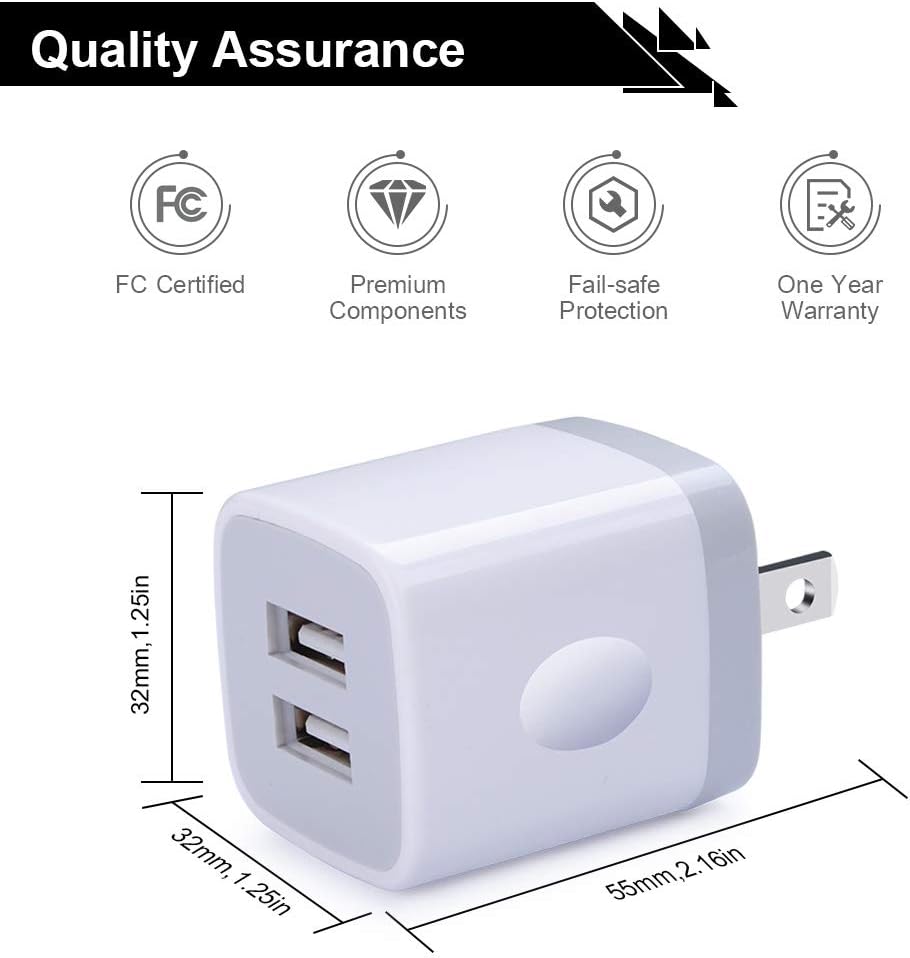 USB Wall Charger, Cube Charger 2 Port Charging Box 4Pack 2.1A/5V Home Travel Charger Plug USB Power Adapter Charging Station Base for iPhone 11 Pro Max XR XS X 8 7 6 6S Plus 5S 5, iPad, iPod, Samsung