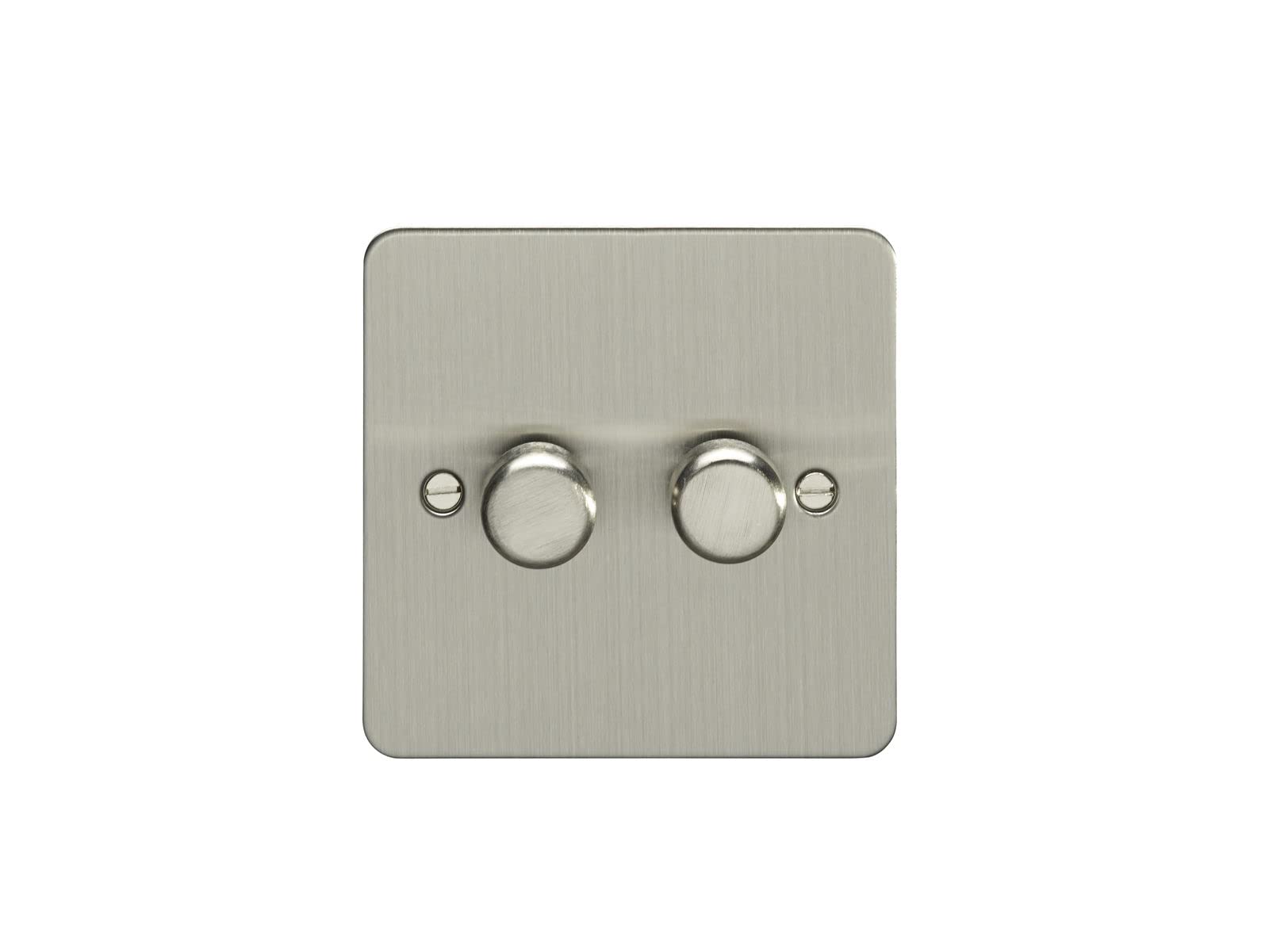 Eurolite 2 Gang 400W Push On Off 2Way Dimmer Switch Enhance Flat Satin Stainless Steel Plate Matching Knobs