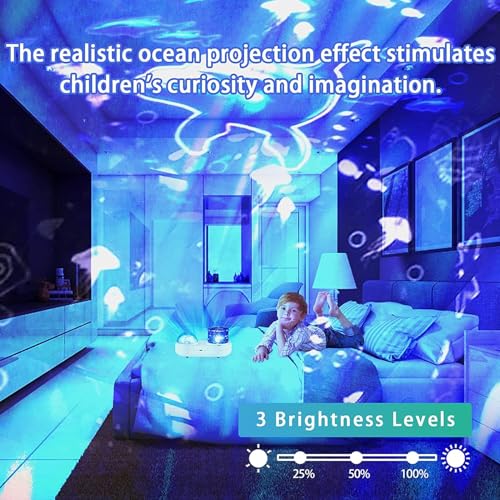 ONXE Ocean Projector Night Light, 360°Rotating Kids Night Light with 7 Films and Timer Sensory Lights, Bedroom and Ceiling Projector, Gifts for Children and Adults