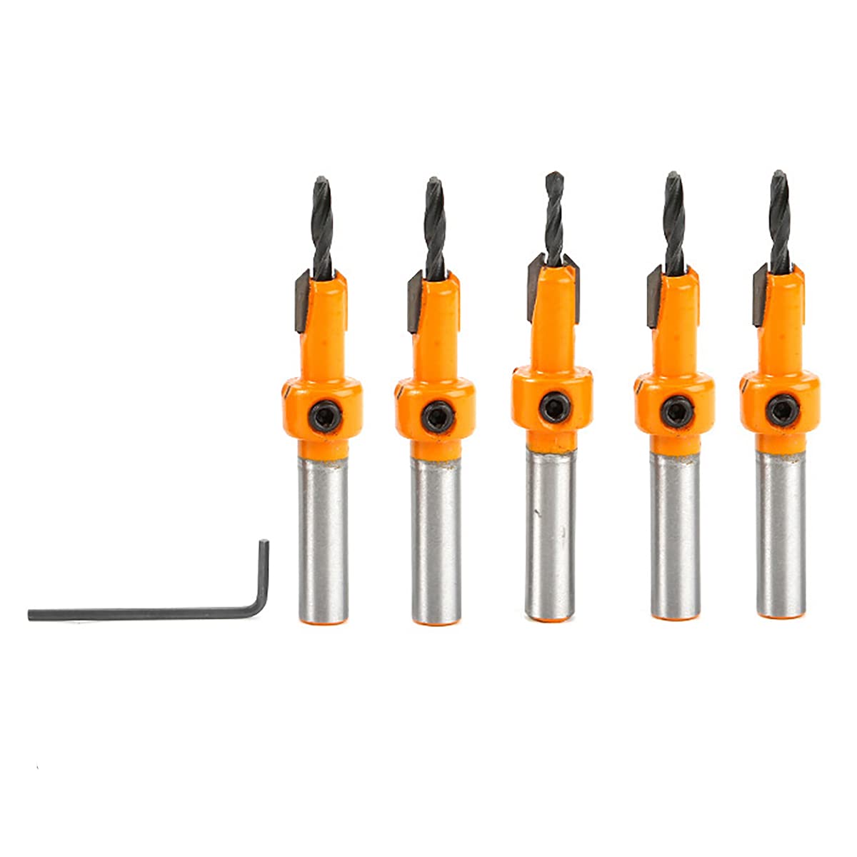 TOPWAY Countersink Drill Bits Set 5PCs, 8mm Round Shank HSS Woodworking Counter Chamfer Bits for Plastic Wood Processing and Holes Drilling 131300