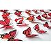 Somotersea 24PCS 3D Butterfly Wall Decal Removable Refrigerator Magnets Stickers Decor for Kids Room Decoration Home and Bedroom Art Mural Red
