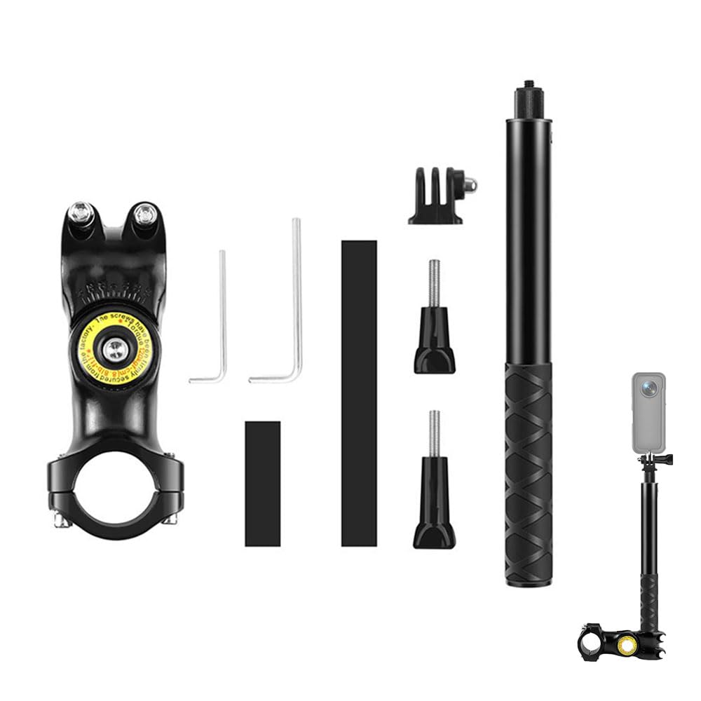 Motorcycle Bicycle Mount Action Camera Selfie-stick Clamp & Monopod for Insta 360 X3/ONE X2/ONE R/ONE RS/Hero 12 Sports Cameras