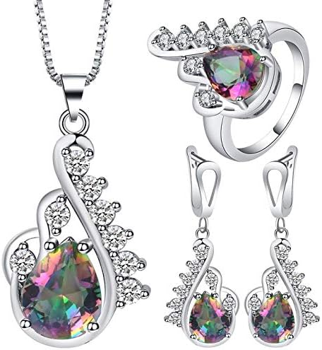 Amazon Jk Home 四点セット 指輪 リング ピアス イヤリング ネックレス 婚約指輪 レディース オシャレ 華奢 ファッション 彼女 プレゼント ジルコニア シルバー グリーン パープル約14号 ネックレス 通販