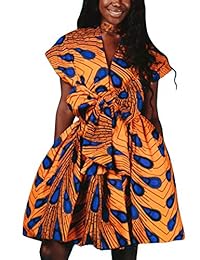 YCOOCE - Vestido de mujer con cuello redondo 3 4 con estampado de puff africano