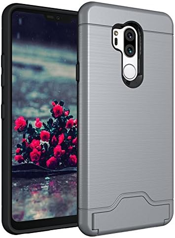 LG G7 ThinQ Case, Coohaisee [Card Slot Holder] [Shockproof Slim Fit ] Dual Layer Protection Card Slot Holder Hybrid Cover with Kickstand for LG G7 ThinQ (Grey)