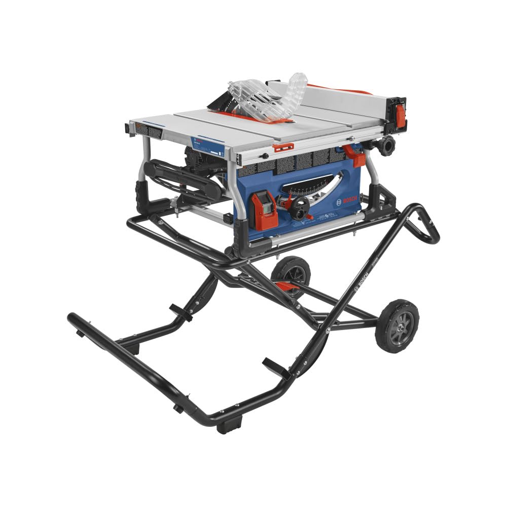 Sierra de mesa portátil para el lugar de trabajo BOSCH GTS15-10 de 10 pulgadas con soporte con ruedas elevadas