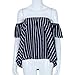 Sunward(TM) Women Off Shoulder Stripe Casual Blouse (Medium, Blue)