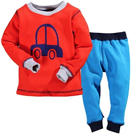 Boys' 2Piece Cotton Fleece Lining T-shirt Pants Sweatshirts Set (24M, Red)