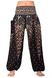 Bangkokpants Women's Yoga Pants Boho Peacock Design Luxury Black US Size 0-12